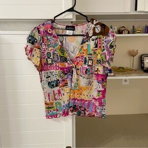 Vintage Multicolor Graphic Women's Blouse